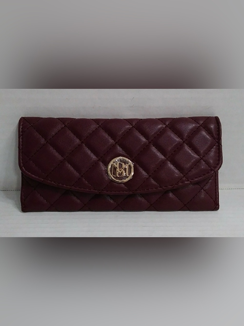 Badgley Mischka  NWT Quilted Burgundy Wallet with Gold Emblem